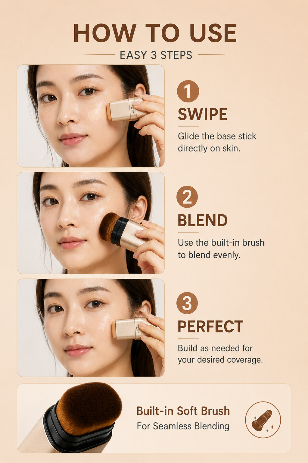 Waterproof Foundation Stick With Brush